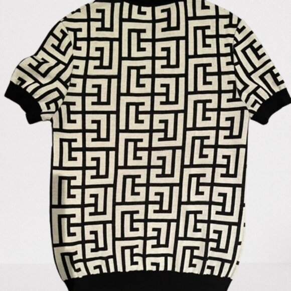 Balmain Men Monogram Wool & Linen Polo Shirt - Picture 3 of 3